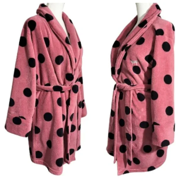 PINK Black Polka Dot Robe With Belt - Women's XS - Picture 2 of 6